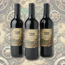 Steampunk Victoriaans Gearwork Wedding Wijn Etiket