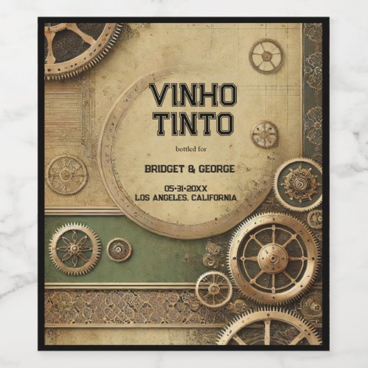 Steampunk Victoriaans Gearwork Wedding Wijn Etiket (Enkel label)