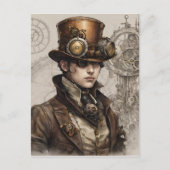 Steampunk Victoriaans Gentleman Kunstwerk Briefkaart (Voorkant)