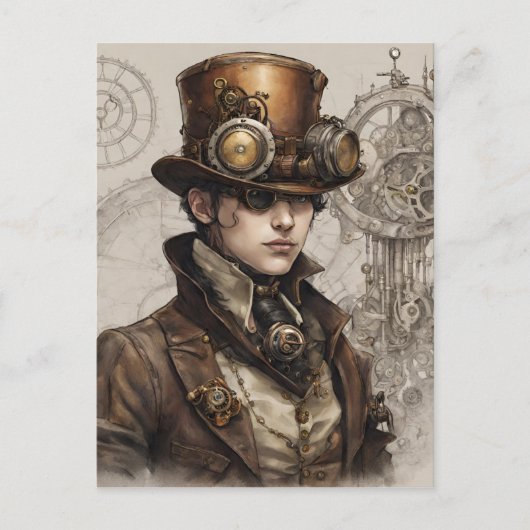Steampunk Victoriaans Gentleman Kunstwerk Briefkaart (Voorkant)