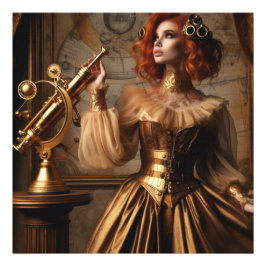 Steampunk Victoriaans Gold Astronomer Foto Afdruk