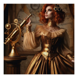 Steampunk Victoriaans Gold Astronomer Perfect Poster