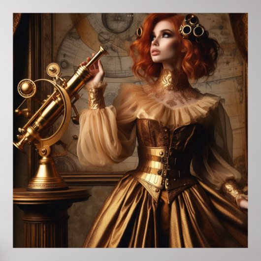 Steampunk Victoriaans Gold Astronomer Poster (Voorkant)
