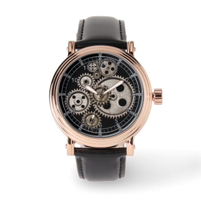 Steampunk Victoriaans Gothic metallic look zwart Horloge (Voorkant)