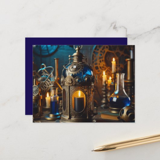 Steampunk Victoriaans Gothic Scientists Lab Lanter Briefkaart (Voorkant / Achterkant in situ)