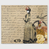 Steampunk Victoriaans Goud Script Lady Woman Bird Cadeaupapier (Vlak)