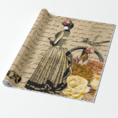 Steampunk Victoriaans Goud Script Lady Woman Bird Cadeaupapier (Uitgerold)