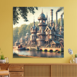 Steampunk Victoriaans Industriefabriek Canvas Afdruk