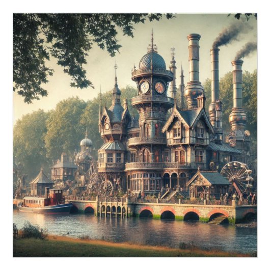 Steampunk Victoriaans Industriefabriek Foto Afdruk (Voorkant)