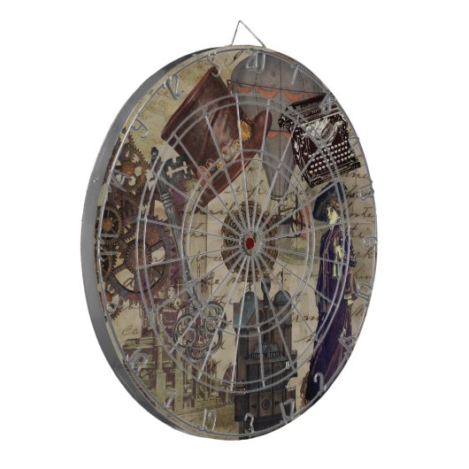 Steampunk Victoriaans industriële dystopiale Vinta Dartbord (Voorkant Links)