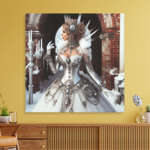 Steampunk Victoriaans Industriële Winter Ice Queen Canvas Afdruk