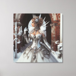 Steampunk Victoriaans Industriële Winter Ice Queen Canvas Afdruk