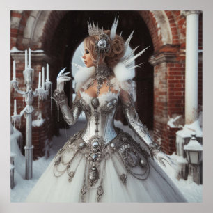 Steampunk Victoriaans Industriële Winter Ice Queen Poster