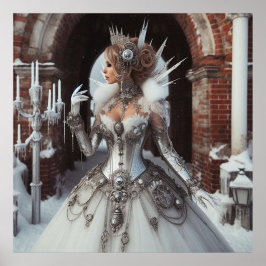 Steampunk Victoriaans Industriële Winter Ice Queen Poster (Voorkant)
