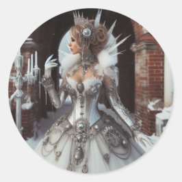 Steampunk Victoriaans Industriële Winter Ice Queen Ronde Sticker