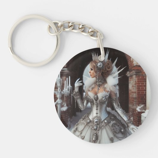 Steampunk Victoriaans Industriële Winter Ice Queen Sleutelhanger (Voorkant)