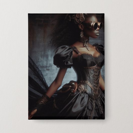 Steampunk  Victoriaans Lady Black Raven Button (Voorkant)