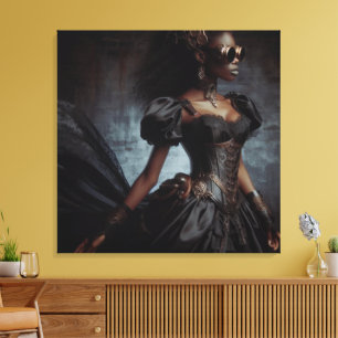 Steampunk Victoriaans Lady Black Raven Canvas Afdruk