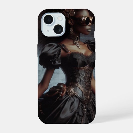 Steampunk Victoriaans Lady Black Raven iPhone 15 Case (Achterkant)