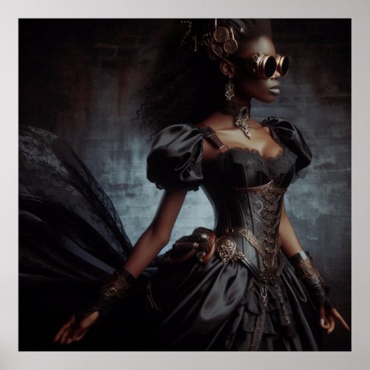 Steampunk  Victoriaans Lady Black Raven Poster (Voorkant)