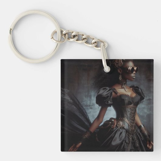 Steampunk  Victoriaans Lady Black Raven Sleutelhanger (Voorkant)