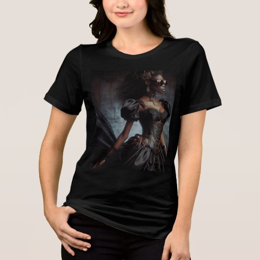 Steampunk  Victoriaans Lady Black Raven Tri-Blend Shirt (Voorkant)