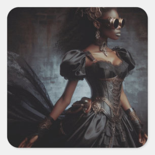 Steampunk Victoriaans Lady Black Raven Vierkante Sticker