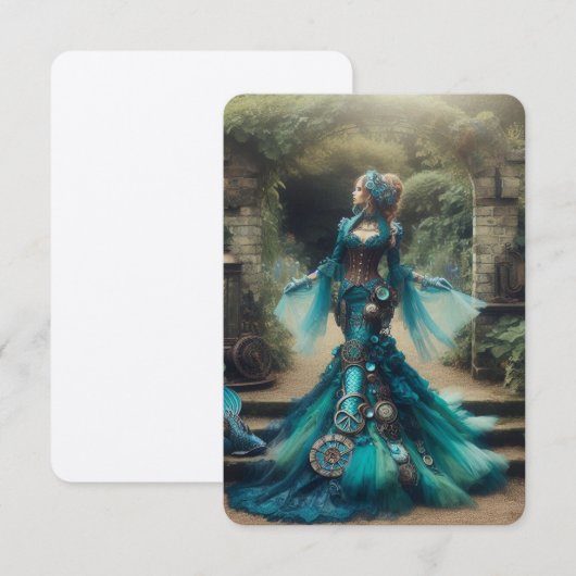 Steampunk  Victoriaans Lady Blauwgroen Zeemeermin (Voorkant / Achterkant)