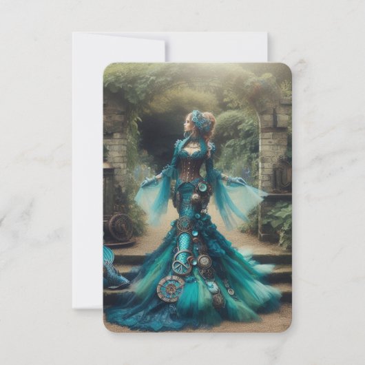 Steampunk  Victoriaans Lady Blauwgroen Zeemeermin (Voorkant)