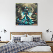 Steampunk Victoriaans Lady Blauwgroen Zeemeermin Canvas Afdruk (Insitu (Slaapkamer))