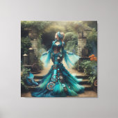 Steampunk Victoriaans Lady Blauwgroen Zeemeermin Canvas Afdruk (Voorkant)