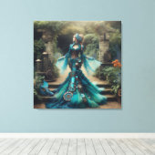 Steampunk Victoriaans Lady Blauwgroen Zeemeermin Canvas Afdruk (Insitu (Houten vloer))