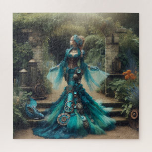 Steampunk Victoriaans Lady Blauwgroen Zeemeermin Legpuzzel