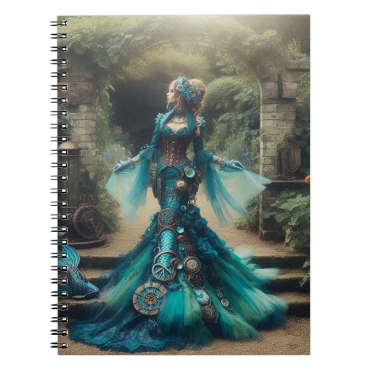Steampunk  Victoriaans Lady Blauwgroen Zeemeermin Notitieboek (Voorkant)