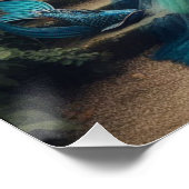 Steampunk Victoriaans Lady Blauwgroen Zeemeermin Perfect Poster (Hoek)