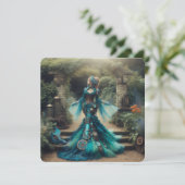 Steampunk  Victoriaans Lady Blauwgroen Zeemeermin Save The Date (Staand voorkant)