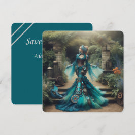 Steampunk  Victoriaans Lady Blauwgroen Zeemeermin Save The Date