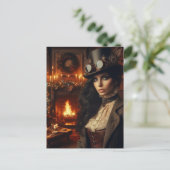 Steampunk  Victoriaans Lady Christmas Red Feestdagenkaart (Staand voorkant)