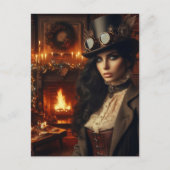 Steampunk  Victoriaans Lady Christmas Red Feestdagenkaart (Voorkant)