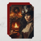 Steampunk  Victoriaans Lady Christmas Red Feestdagenkaart (Voorkant / Achterkant)