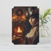 Steampunk  Victoriaans Lady Christmas Red Feestdagenkaart (Staand voorkant)