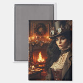 Steampunk  Victoriaans Lady Christmas Red Magneet (Voorkant / Achterkant)