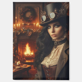 Steampunk  Victoriaans Lady Christmas Red Magneet