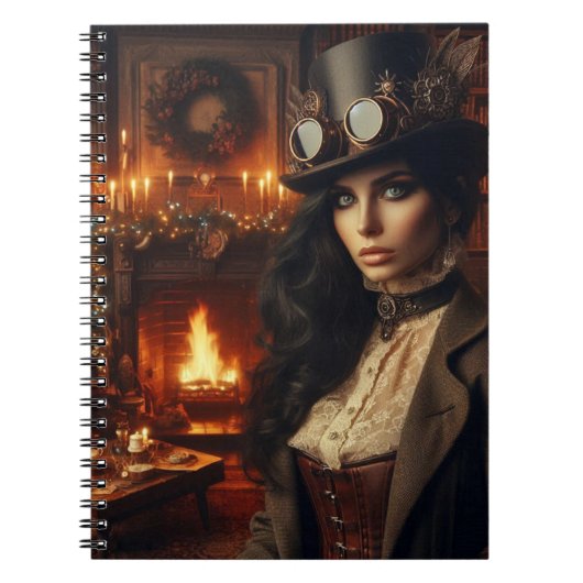 Steampunk  Victoriaans Lady Christmas Red Notitieboek (Voorkant)