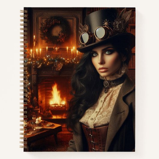Steampunk  Victoriaans Lady Christmas Red Notitieboek (Voorkant)