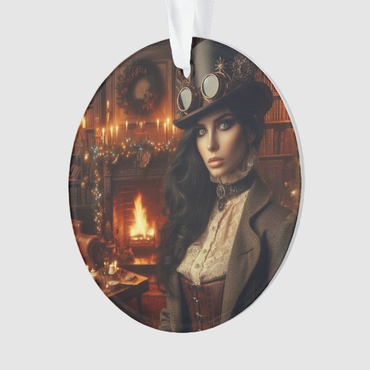 Steampunk  Victoriaans Lady Christmas Red Ornament (voorkant)