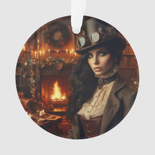 Steampunk  Victoriaans Lady Christmas Red Ornament