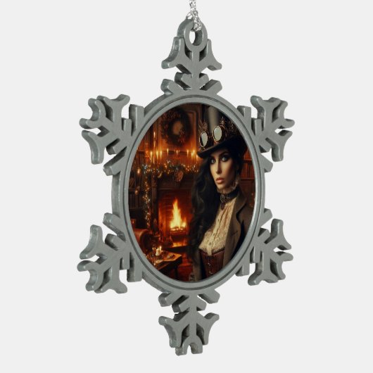 Steampunk  Victoriaans Lady Christmas Red Tin Sneeuwvlok Ornament (Links)