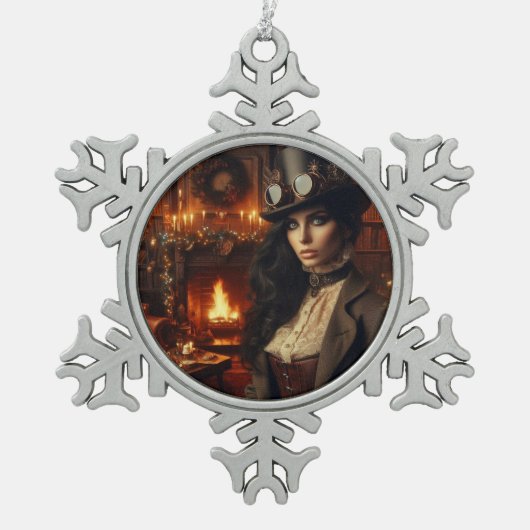 Steampunk  Victoriaans Lady Christmas Red Tin Sneeuwvlok Ornament (Voorkant)