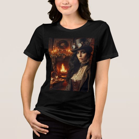 Steampunk  Victoriaans Lady Christmas Red Tri-Blend Shirt (Voorkant)